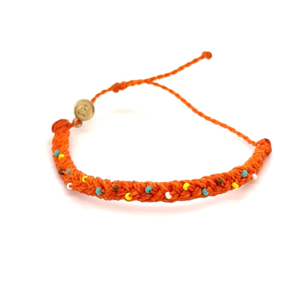 Pura Vida Braided Bracelet Orange Multicolor Seed Bead Adjustable Friendship